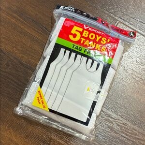 NEW VSPORT Boys' White Tank Tops - 5 Pack Muscle Tees Shirts SZ L 14-16